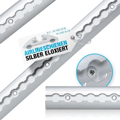 NTG Aluminium Airlineschienen Set halbrunde Form 0,5-10 Meter - Halbrunde Airlineschiene zur Ladungssicherung für LKWs und Wohnmobile - Gebohrt & Eloxiert- Zurrleiste | 6 x 1 Meter