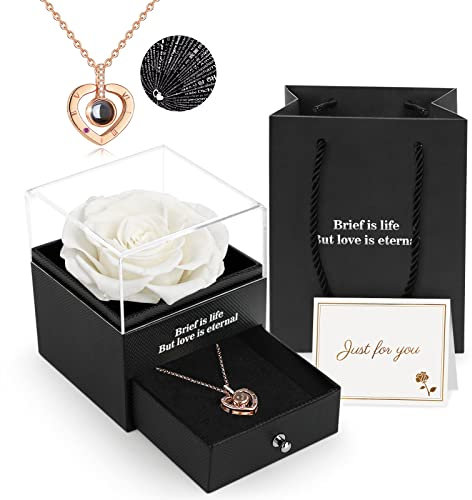 Rosa Stabilizzata Vera, Con Collana I Love You, Regalo Fatto a Mano Con Vera Rosa Eterna Per la Sua Donna,Moglie,Fidanzata,Madre,Per Compleanno,Anniversario,San Valentino,Festa Della Mamma,Natale