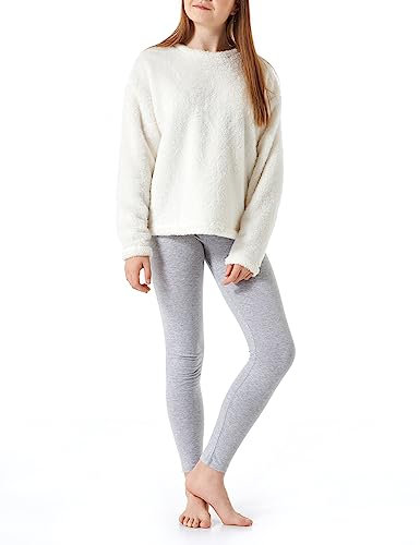 Schiesser Mädchen Schlafanzug Set Pyjama warme Qualitäten Frottee-Fleece-Sweat-Größe 140 bis 176 Pyjamaset, Off-White_179984
