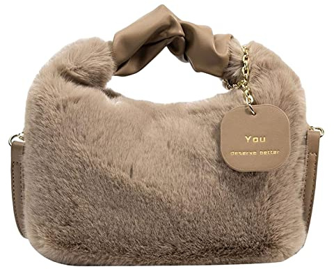 Baoblaze Damen Plüsch Handtasche Umhängetasche Bequeme Mode Top Griff Multifunktions Mädchen Niedlicher Schultergurt für den täglichen Gebrauch Reisen Dating