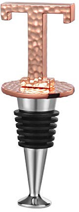 WishDeco Weinverschluss, Flaschenverschluss, Weinflaschenverschluss, Sektflaschenverschluss, Flaschenstöpsel, Wein Geschenk für Weinliebhaber, Geschenk-Box, Rosévergoldung, Anfangsbuchstabe T