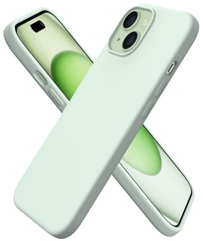 ORNARTO Compatible with iPhone 15 Case 6.1, Slim Liquid Silicone 3 Layers Full Covered Soft Gel Rubber 15 iPhone Case Cover 6.1 inch-Light Green