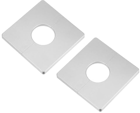 sourcing map 2 Stück Wand-Split-Flansch, ABS Quadratische Selbstklebende Rosettenplatte mit 33mm/1,3 Zoll Durchmesser Loch, Wasserrohrabdeckung für Wasserhahn-Dekoration, Silber