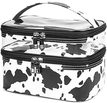 BAYINBROOK Tragbare Doppelschicht Make-up-Tasche wasserdichte Kulturtasche Große Kapazität Reisekosmetiktasche Kosmetiktasche mit Bürstenfach (Dairy Cow)