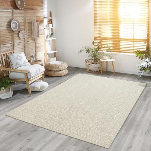 the carpet Kansas - robuster In- und Outdoor Teppich im natürlichen Jute-Look, wetterfest, geeignet für Terrasse und Garten, Creme, ca. 160 x 230 cm
