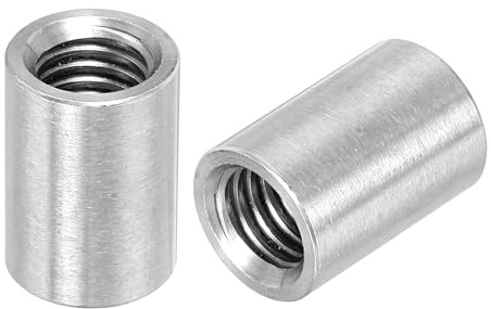 sourcing map 4Pcs M10 Round Connector Nuts, 304 Stainless Steel Coupling Nut 20mm/0.8 Length Sleeve Rod Bar Stud Nut for Bracket, M10x20x14mm