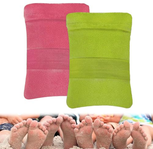 Mezrkuwr 2 Stück Sandentferner für den Strand, Sandentfernungsbeutel, Pulverbeutel, Sandentfernerbürste, Strandurlaub, Camping-Essentials (talkumfrei) Grün/Rosa