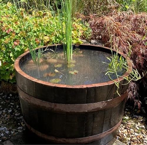 WATERTIGHT OAK HALF WINE BARREL ICE BUCKET FISH WILD POND LILLY WATER FEATURE