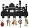 MAYJOYDIY Holz Architektonischem Schloss Schlüsselhaken Wandmontage 30×20cm Sehenswürdigkeiten Der Stadt Kleiderbügel Mit 5 Legierung Haken Schwarzer Schlüsselbrett Für Schlafzimmer Küche Büro