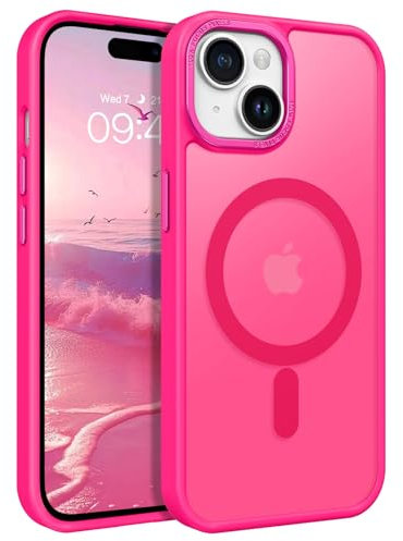 DUEDUE Coque pour iPhone 15 Plus, Compatible avec MagSafe Protection pour iPhone 15 PlusMatte Fine Rigide Antichoc, Coque de Téléphone pour iPhone 15 Plus, Aimant Magnétique Fort, Rose Fluo