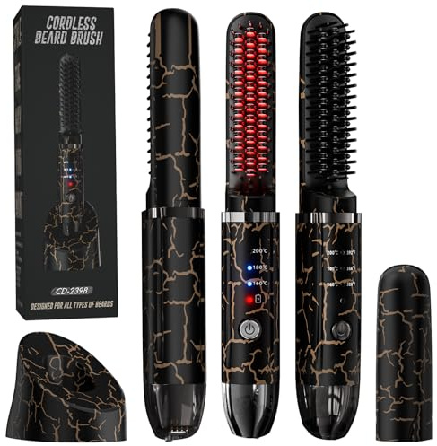 Beard Straightener for Men, Cordless Heated Brush and Hair Straightener