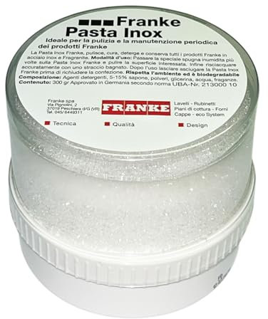 Franza - Pasta pulizia acciaio inox e Fragranite per Franke pulisce deterge con la speciale spugna in dotazione. Rispetta l'ambiente ed è biodegradabile. 300 gr. - 0013