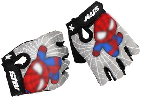 HSKRKOW 1 Paio Guanti Bici Bambino, 4-12Età Guanti Senza Dita, Speidermann Guanti Da Ciclismo Da Bambino Con Corto Mezze Dita, Er Bicicletta Moto Arrampicata Montagna Corsa Sport (grigio,C)