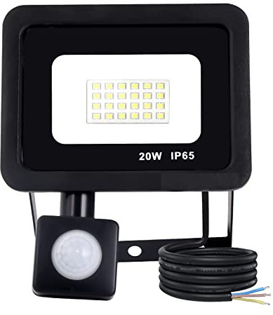 Mille Lucciole 20W LED Strahler mit Bewegungsmelder 2000LM 6500K Kaltweiß LED Superhell Scheinwerfer IP65 Wasserdicht Außenstrahler Schwarz für Hell Garten Garage Sportplatz Hof Fluter