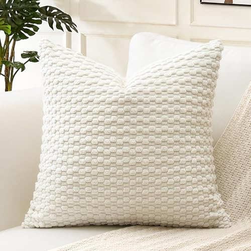 Artscope Kissenbezug Kordsamt Cord Körnig Zierkissenbezug 45x45 cm Geometrische Kissenhüllen Weiche Sofakissen Couchkissen für Sofa Schlafzimmer Wohnzimmer Zuhause Dekorative 1er Set, Creme Beige