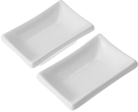 FUNNETOYU 2 piezas Bandeja de Porcelana Blanca para Aperitivos y Salsas Plato Rectangular para Condimentos y Salsa de para Uso Diario y Reuniones Reutilizable