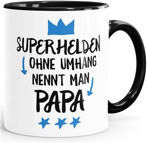 MoonWorks Superhelden ohne Umhang nennt man Papa Kaffee-Tasse Teetasse Keramiktasse Schwarz unisize