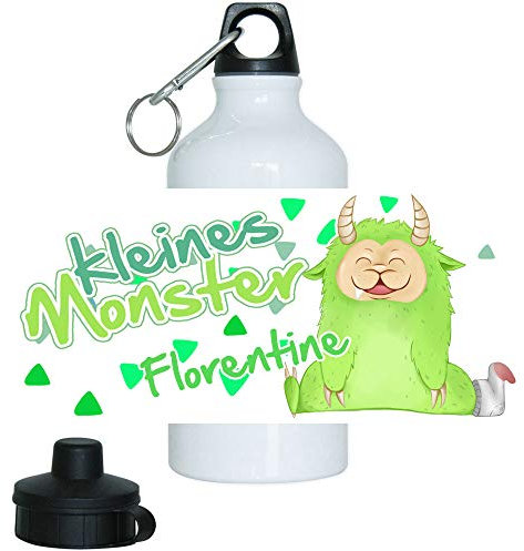 Eurofoto Trinkflasche Set mit Namen Florentine und Motiv - Kleines Monster - für Mädchen | Motiv-Trinkflasche | Kinder-Aluflasche