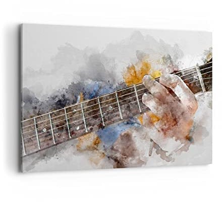 Bilder auf Leinwand 100x70cm Leinwandbild mit Rahmen Gitarre Musik Groß Wanddeko Bild Schlafzimmer Küche Deko Wandbilder Dekoration Wohnzimmer Wall Decor Canvas Wand Kunstdruck Art AA100x70-3448