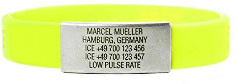 ICEstripe Notfall ID Armband Personalisierte Benutzerdefinierte Medizinische Alarm Armband mit Edelstahlplatte inkl. Kostenlose Gravur nach Wunsch Sport ID (Fluo Limonengrün, 152)