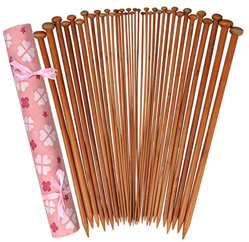 Coopay Stricknadel-Set mit hübschem Etui, 18 Paar lange einzelne Nadeln für Erwachsene, starke, stabile, glatte Stricknadeln, Starter-Set, 35 cm, karbonisierte Bambuslänge