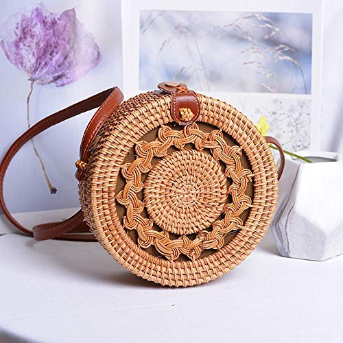 Uteruik Runde Rattan-Tasche, handgefertigt, Umhängetasche, handgewebt, mit Lederverschluss, 1 Stück