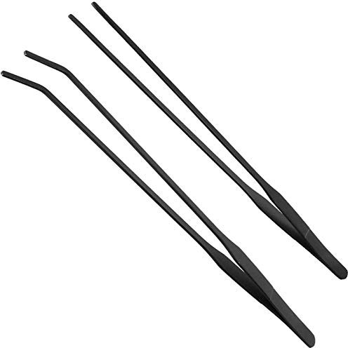 Wzong 2 STK Aquarien Pinzette Extra lang Rostfreier Stahl Gerade und gebogen Pinzette Lange Fütterungszange zum Aquascape Tools für Aquarienanlagen- 10.6(27cm) Schwarz