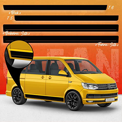 Auto-Dress Seiten-Streifen Aufkleber Set/Dekor passend für VW T4, T5 & T6 Bus - Motiv: Clean Original (111M Black Matt, Kurzer Radstand)