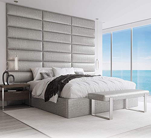VANT Gepolsterte Kopfteile - Accent Wall Panels - Pack von 4 - Einfach Passen - König Zwilling Bett Größen (Metallisch Silber, 76cm BREITE)