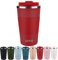 SUNTQ Kaffeebecher to go Thermo aus Edelstahl - Thermobecher mit Gummierte Manschette Doppelwand Isoliert - Kaffeetasse mit Auslaufsicherem Deckel Wiederverwendbar 510ml Weinrot