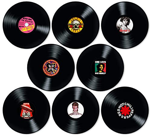 Dischi in vinile per decorazione da parete, 8 pezzi, dimensioni singoli (30 cm), ideali per decorare le feste di Rock Music, compleanni, bar, Pubs, feste a tema anni '70, '80, '90, vintage