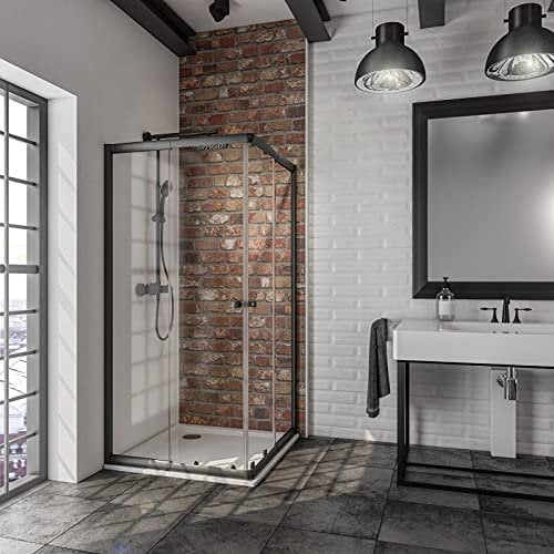 Schulte cabine de douche accès d’angle ajustable 75x75 à 90x90 x 180 cm, noir, portes coulissantes, extensible largeur d'accès 30 à 49 cm, encadrement, verre de sécurité 4 mm transparent