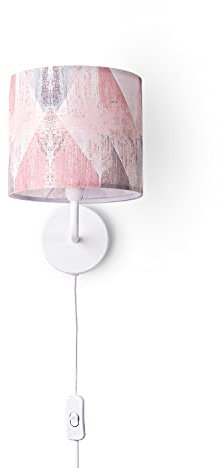 Paco Home Wandleuchte Stofflampenschirm Tischlampe Nachttischlampe Schlafzimmer E14 Vintage Retro Mit Schalter Up & Down, Farbe:Design 5 (Ø18 cm), Leuchtenart/Farbe:Wandleuchte - Weiß