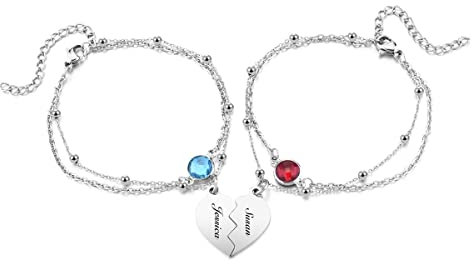 AllerPierce Personalisierte Freundschaft Armband mit Herz Puzzle Anhänger, Edelstahl Armkette für Mutter Tochter Schwester Paare (2 Stück)