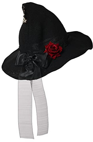 BPURB Lolita Damen Halloween Hexenhut Schwarz mit Schleife für Fasching Party Maskerade Cosplay Kostüm Zubehör, Schwarz mit schwarzer Schleife