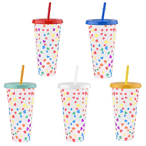Iced Coffee Cup,5 Sets Colour Changing Cups Cold Tumbler with Lid and Straw for Children,Adult,Smoothie Bottle Drinking Mugs for Party,Wedding