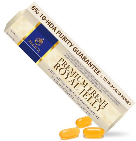 Regina Premium Fresh Royal Jelly 200mg, 6% 10-HDA Guarantee, 30 Softgels | Australian Royal Jelly with Acacia Honey and Wheat Germ Oil | One easy-to-swallow softgel daily | Non-GMO | Product of the UK