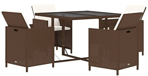 vidaXL Gartenmöbel Set 5-TLG. mit Kissen Gartengarnitur Sitzgruppe Gartenset Sitzgarnitur Gartentisch Esstisch Tisch Stühle Poly Rattan Braun