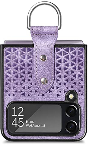 COQUE étui téléphone Samsung Galaxy Z Flip 4 Coquille, de téléphone en Relief avec Anneau, Housse pour Samsung Galaxy Z Flip 4 5G-Violet