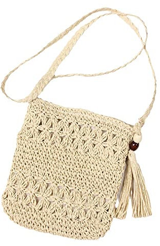 KOMUNJ Straw Bags For Women, Mini Straw Handbags With Zipper Weave Handmade Crossbody Bag, Bohemian Shoulder Purse With Tassel