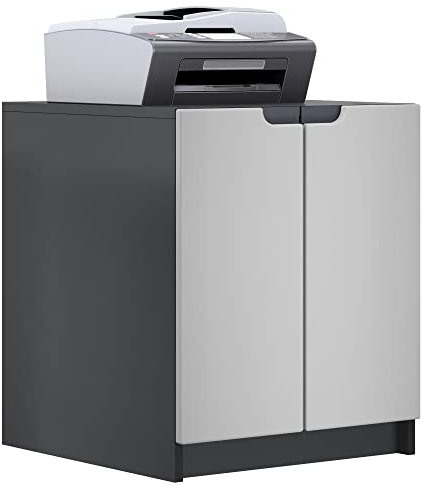 Vladon Druckerkommode Logan, Aktenschrank mit 2 Fächern und 2 Türen, Korpus in Schwarz matt, Fronten in Hellgrau seidenmatt, (51 x 60,5 x 54 cm)