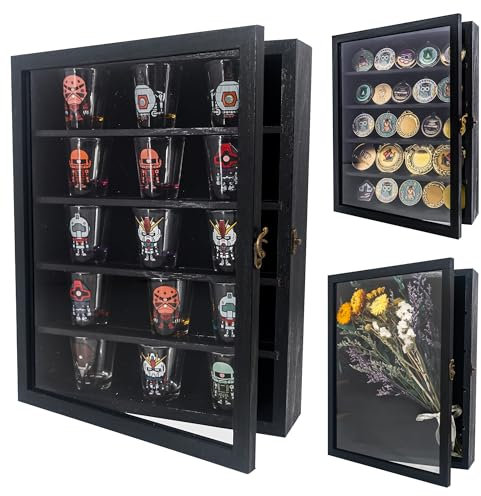 FramePro Große Schattenbox Vitrine Rahmen mit Glasfenstertür 3D Bilderrahmen Erinnerungsstücke Medaillen Erinnerungsbox für Andenken - Schwarz(28 * 35,5cm)
