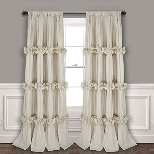 Homechoice Decor Thermal Insulated Blackout Window Curtains, 54 W x 84 L (Pair), Boho Ruched Window Treatments with 3 Rows of Butterfly Flowers, Rustic Rod Pocket Drapes for Room, Camel (LQ-30)