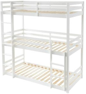 Vente-unique-Etagenbett 3 Personen - Kiefernholz - 3 x 90 x 200 cm - Weiß - VAGAR