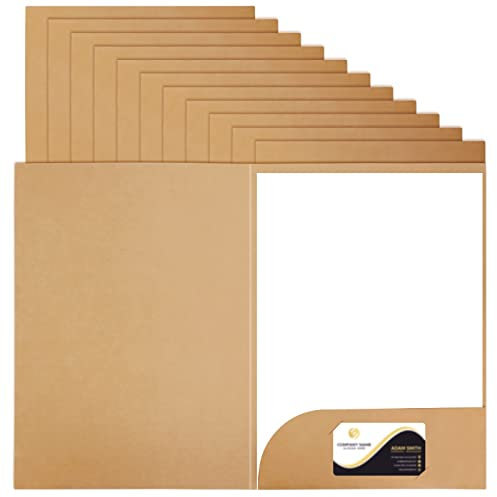 12 Pack Kraft Paper File Folders - A4 Document Folders with Card Slot Pockets, Single Insert Folders for Office, School, Business Reports, Presentations, Home & Meetings