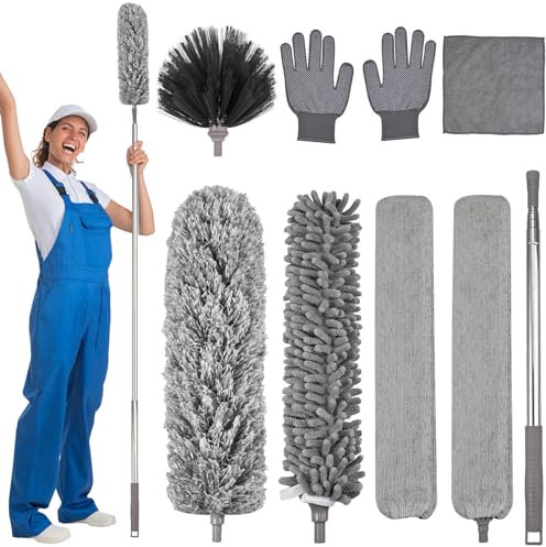 Herboom 9 Stücke Teleskop Staubwedel Waschbar, Max.Lang 250cm Mit Ausziehbarem Stiel für Decke - Mühelos Staub und Spinnweben Entfernen