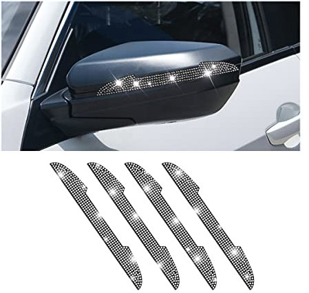 CGEAMDY 4 Stück Rückspiegel dekorative Streifen, Strass Bling Autotürgriff Kratzschutz, Strass Anti-Kratzer Crash Vorder-und Hintertür Autotür-Protektoren (Weiß)