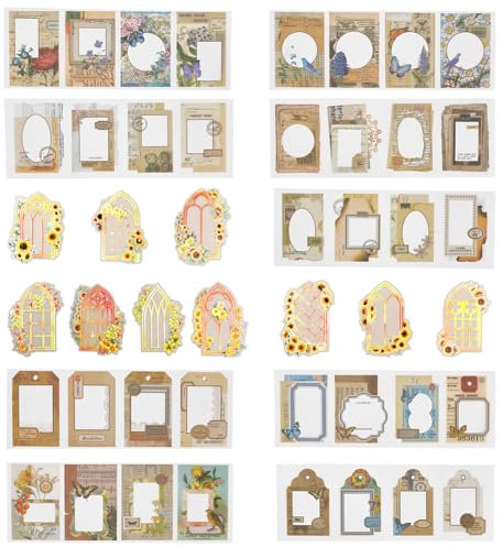 GORGECRAFT 96 Pz 4 Stili Foto Bordi Cornice Adesivi PET Trasparente Finestra Decorativa Scrapbooking Decalcomanie Autoadesive Vintage BulletJunk Journal Kit per Decorazione Fai Da Te Notebook