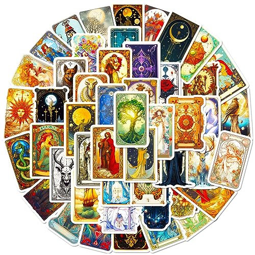 Bric Dodo 50 Stück Tarot Aufkleber Auto Laptop Telefon Gitarre Skateboard Motorrad Fahrrad Tarot Stickers Set Vinyl Wasserdicht Aesthetic Aufkleber für Jugendliche Kinder Erwachsene