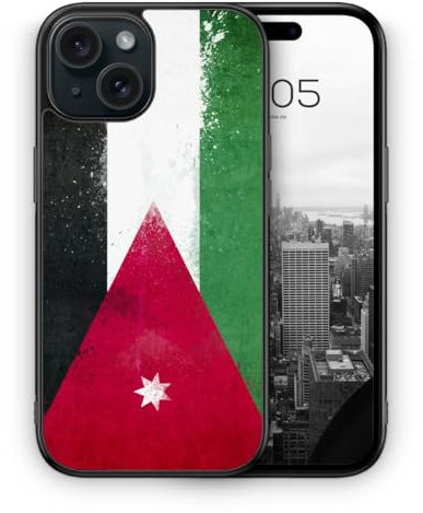 MUNIQASE Jordanien Grunge - Silikon Hülle für iPhone 15 - Jordanische Schutzhülle Handyhülle Case Cover